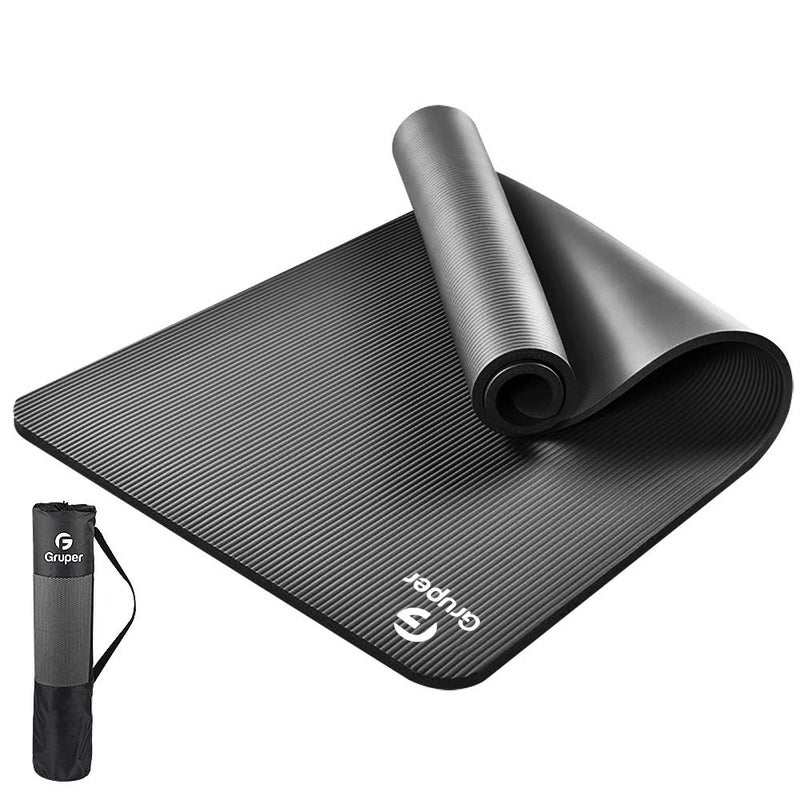 Gruper Thick Yoga Mat Non Slip, Large Size 72" L x 32" W x 0.6" TH, Premium Exercise & Fitness Mat with Carrying Strap and Bag, Workout Mats for Home (Black, 0.6 * 32 * 72 Inches) - Image 1